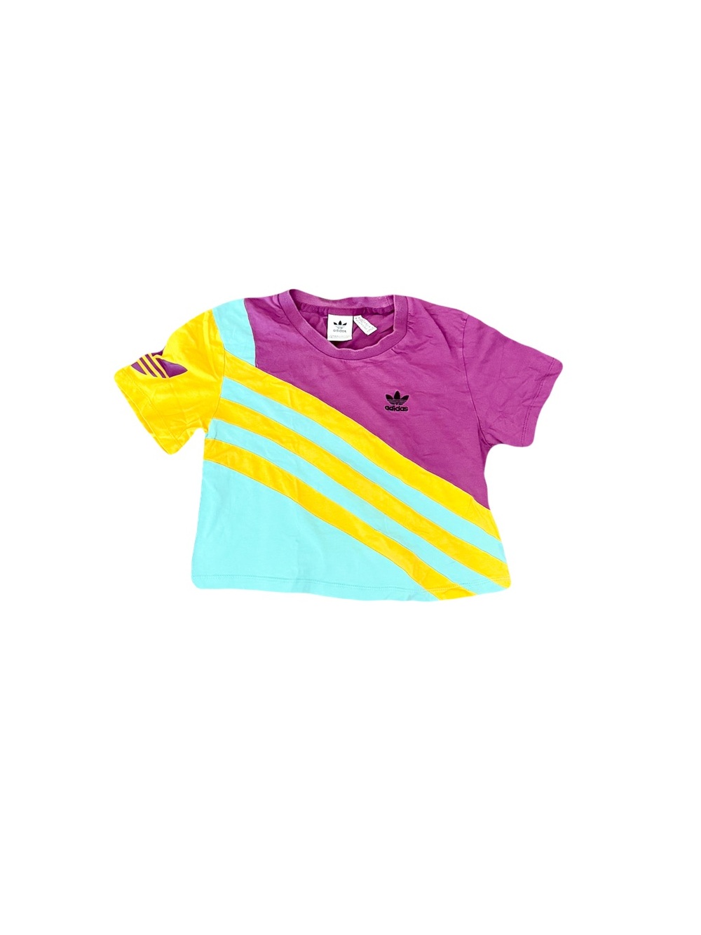 VTG ADIDAS PURPLE STRIPED CROP TEE SHIRT // SIZE XS💜